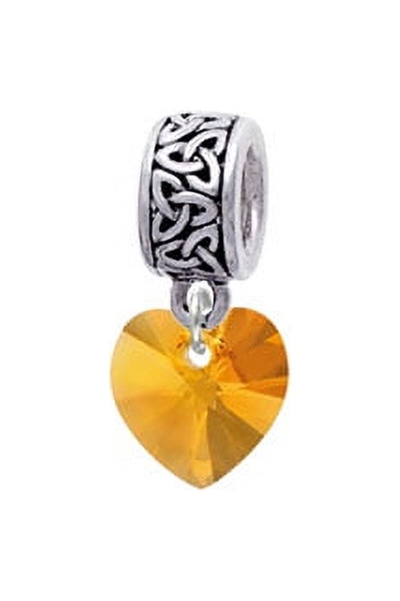 Yellow Crystal Heart - Celtic Knot Charm Bead