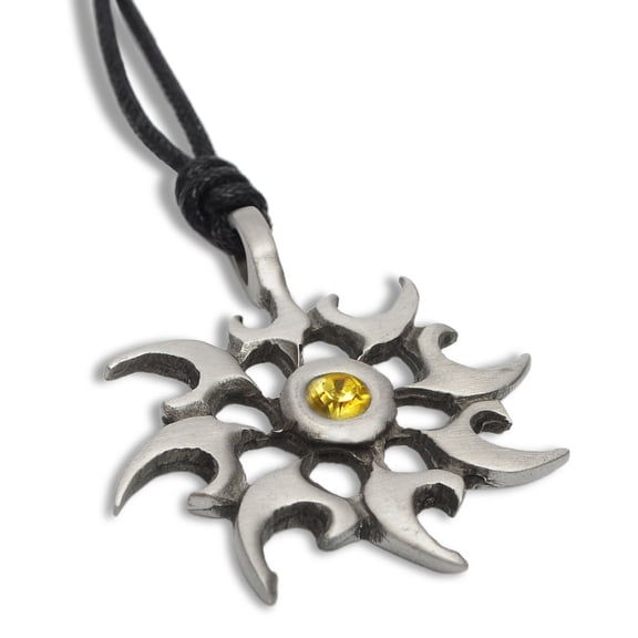 Yellow Crystal Trilogy Silver Pewter Charm Necklace Pendant Jewelry With Cotton Cord