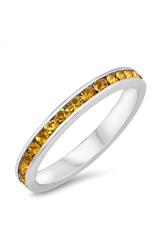 Yellow Cubic Zirconia Channel Set Eternity Ring Sterling Silver Size 6