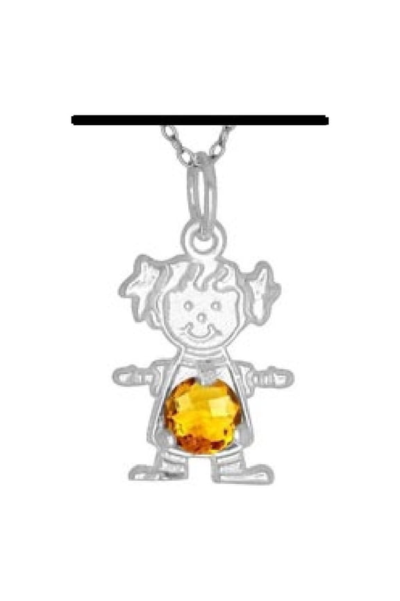 Yellow Cubic Zirconia November Birthstone Charm Rhodium Plated Sterling Silver