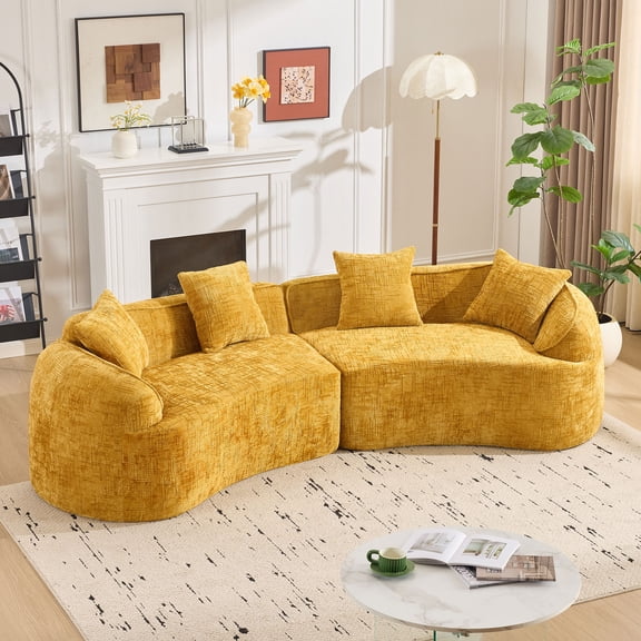 Yellow Curved Compressed Sofa, Creative Nordic-style Design for Living Room, Comfortable, Soft and Suitable for Multiple Scenarios