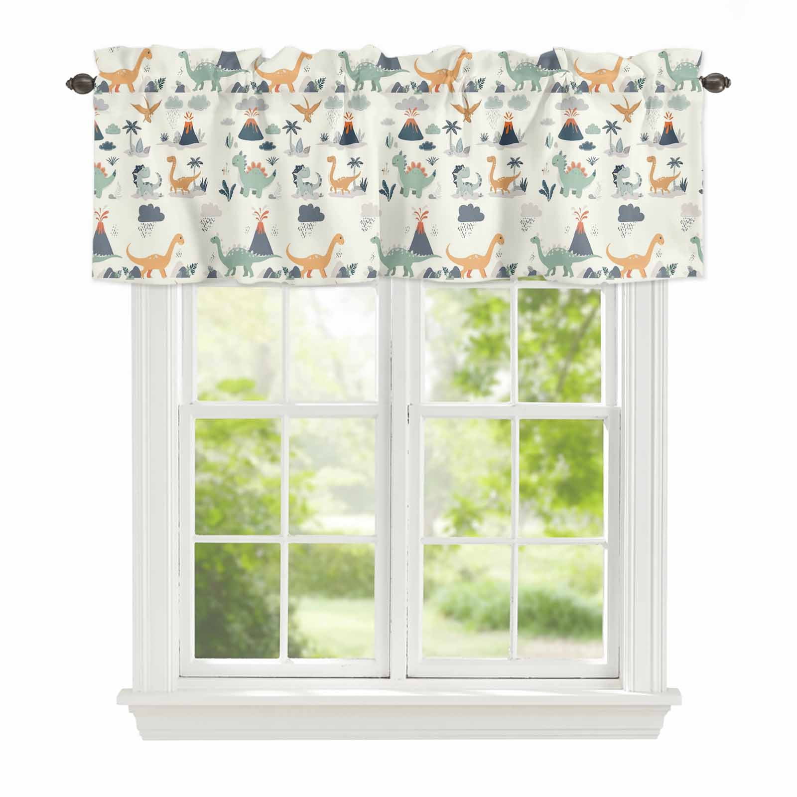 Yellow Cute Dinosaurs Window Valance for Kitchen, Lovely Yellow Green ...