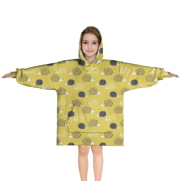 Yellow Cute Hedgehog Blanket Hoodies for Kids 6-13YR Oversize Wearable Blanket Hoodies for Boys Girls Teens