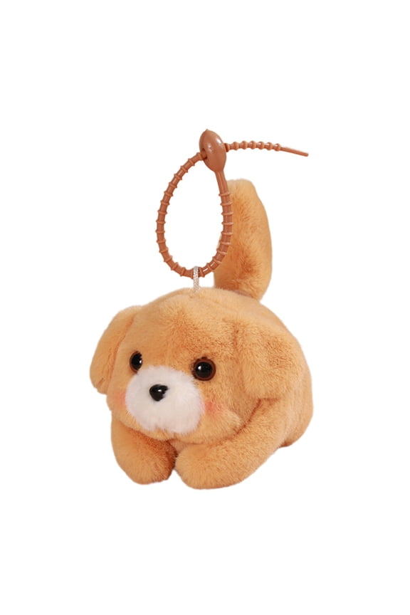 Yellow Cute Puppy Doll With Pull Rope Wagging Tail And Squeaking Sound For Bag Decoration