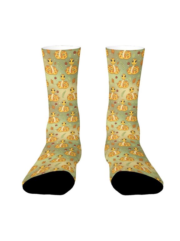 Yellow Cute Snake Funny Novelty Crew Socks for Women Men Sports