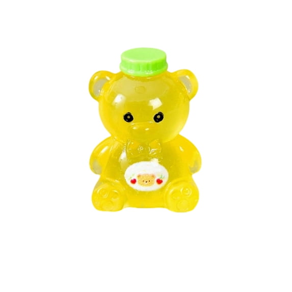 Yellow Cute Teddy Bear Mini Resin Figurine 1 Inch Clear Bottle Shaped Back to School Decor for Desk Backpack Display, 1 Pack