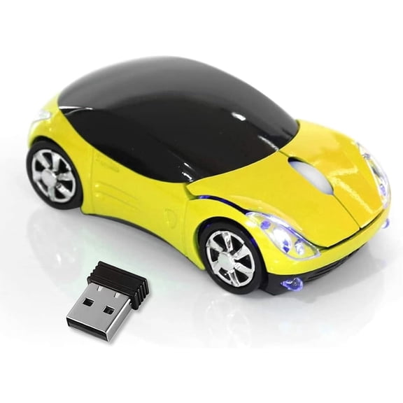 Yellow Cute Wireless Mouse2.4G with USB Reciver 1600DPI Car Mouse for Computer Wireless for Laptop Computer Tablet for Windows for Mac OS for ChristmasYellow