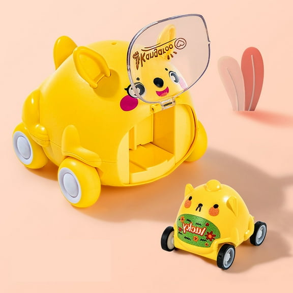 Yellow Cute Yellow Animal Catapult Car Toy For Kids Mini Inertia Friction Powered Vehicle Parent Child Play