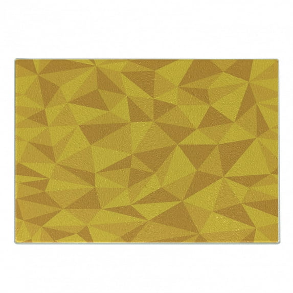 Yellow Cutting Board, Abstract Triangular Cubic Unusual Shaded Shapes Patterns Mosaic Design, Decorative Tempered Glass Cutting and Serving Board, Small Size, Yellow Orange, by Ambesonne