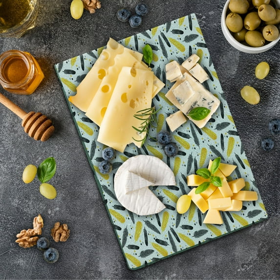 Yellow Cutting Board, Bird Feathers Patterns with Polka Dots Exotic Style Tribal Design Animal Print, Decorative Tempered Glass Cutting and Serving Board, Small Size, Yellow Black, by Ambesonne