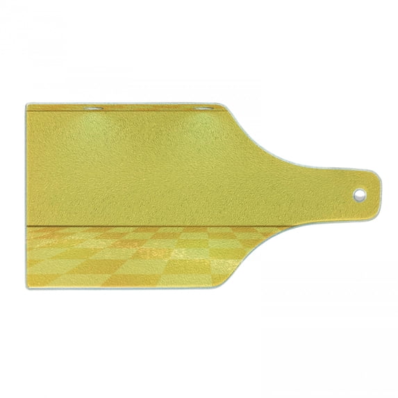 Yellow Cutting Board, Shades of Lemon Yellow in Every Tone Chess Like Pattern Room Interior Image, Tempered Glass Cutting and Serving Board, Wine Bottle Shape, Yellow and Cream, by Ambesonne
