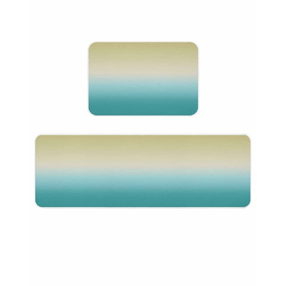 Yellow Cyan Kitchen Mats for Floor 2 Piece, Turquoise Gradient Absorbent Non-Slip Kitchen Rugs Comfort Standing Mat for Laundry, Hallways 23.6"x35.4"+23.6"x70.9"