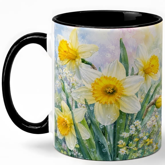 Yellow Daffodil Flowers 11oz Ceramic Mug, Spring Floral Coffee Cup