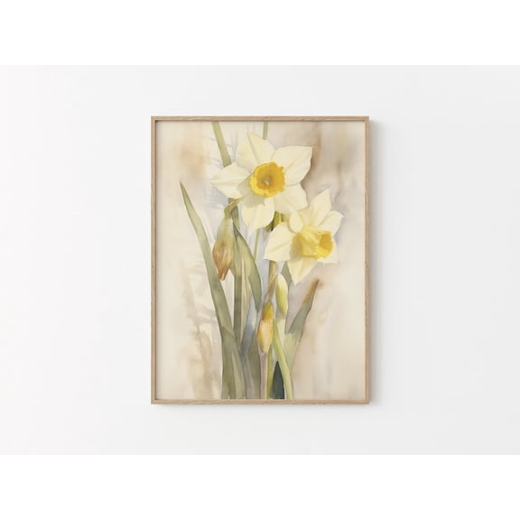 Yellow Daffodil Print, Daffodil Wall Art, Easter Wall Decor, Farmhouse Decor, Spring Art, Spring Flower Print, Floral #1989, Stretched Canvas Size 12x18