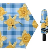 Yellow Daffodils All Weather Umbrella Triple Folding Parasol 6 Ribs UV Protection Portable