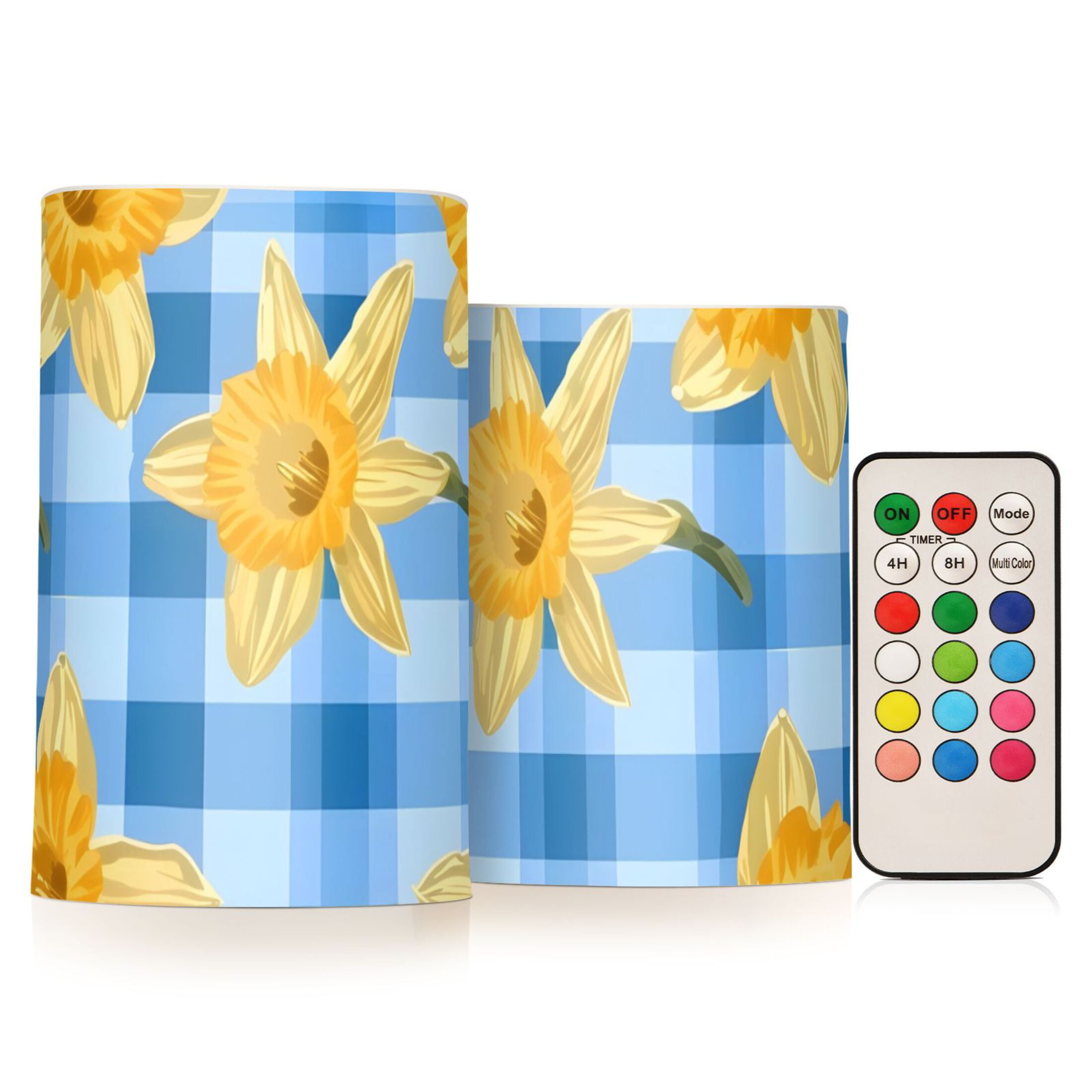 Yellow Daffodils Flickering Flameless Candles LED Tealight Battery Operated with Remote Set of 2 Holiday Decor Ornaments