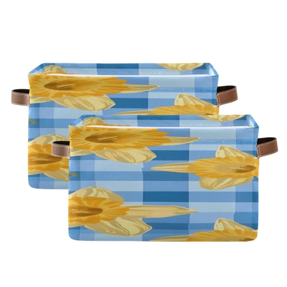 Yellow Daffodils Square Storage Bins with Handles Collapsible Containing Box 2 Packs