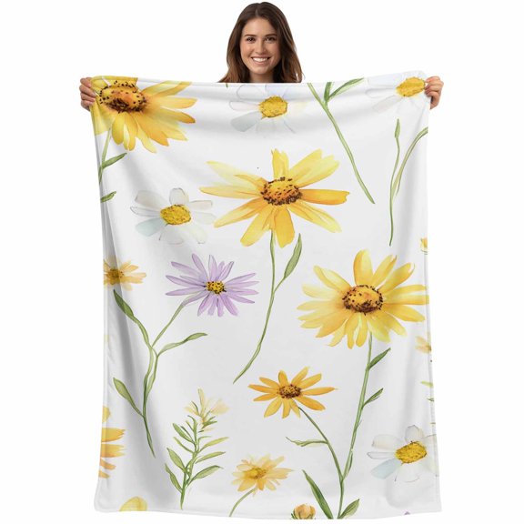 Yellow Daisies Blanket Soft Cozy Warm Throw Blanket for Couch, Plush Fuzzy Flannel Fleece Blankets for Sofa, Spring Summer Botanical Floral Bed Blankets Lightweight Gifts for Women, 30"x40"
