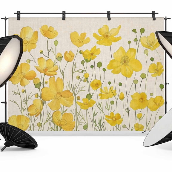 Yellow Daisy Backdrop for Photoshoot,Photography Photo Studio Background Wall Backdrop,Rustic Spring Floral Summer Botanical Back Drop Banner Panel for Portraits Wedding Party Live Streaming 7x5Ft