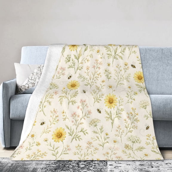 Yellow Daisy Bee Blanket Gift Throw Blanket Gift for Women Spring Botanical Home Decor 50x40