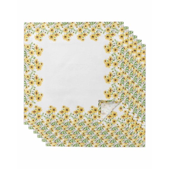 Yellow Daisy Cloth Napkins Set of 6 Reusable Dinner Napkins, Spring Summer Pastoral Garden Floral Blossom Cocktail Napkin Washable Table Napkins for Wedding/Holiday Party/Baby Shower 20"x20"