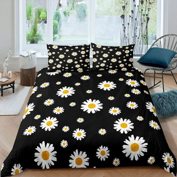 Yellow Daisy Duvet Cover Set Cute Floral Bedding Set For Kids Child Garden Flowers King Comforter C