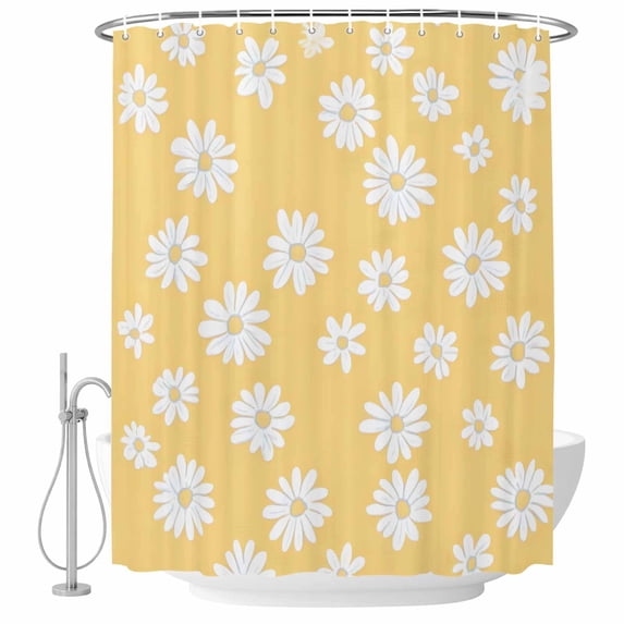 Yellow Daisy Fabric Shower Curtain Spring Floral Washable Shower Curtains for Bathroom, Waterproof Bath Curtain with Hooks Home Decor 72x84in