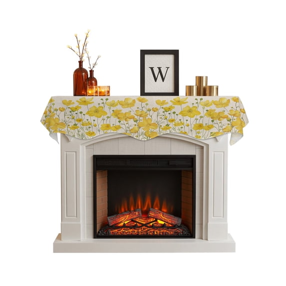 Yellow Daisy Fireplace Mantel Scarf Cover 90"Wx17"L,Fireplace Mantel Shelf Top Runner,Rustic Spring Floral Summer Botanical Mantle Dresser Scarves Table Runner for Holiday Party Living Room Decor