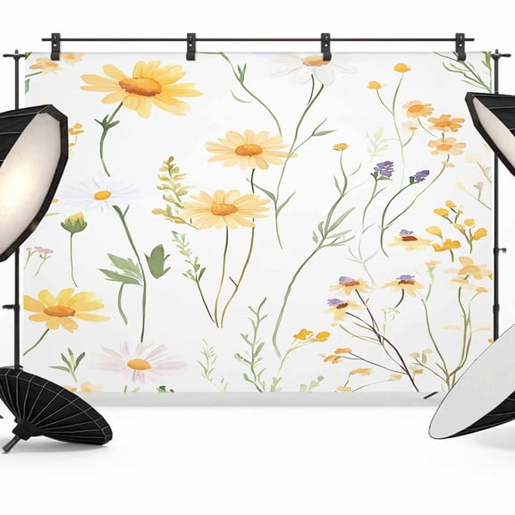 Yellow Daisy Floral Backdrop for Photoshoot,Photography Photo Studio Background Wall Backdrop,Spring Rustic Botanical Flowers Back Drop Banner Panel for Portraits Wedding Party Live Streaming 7x5Ft