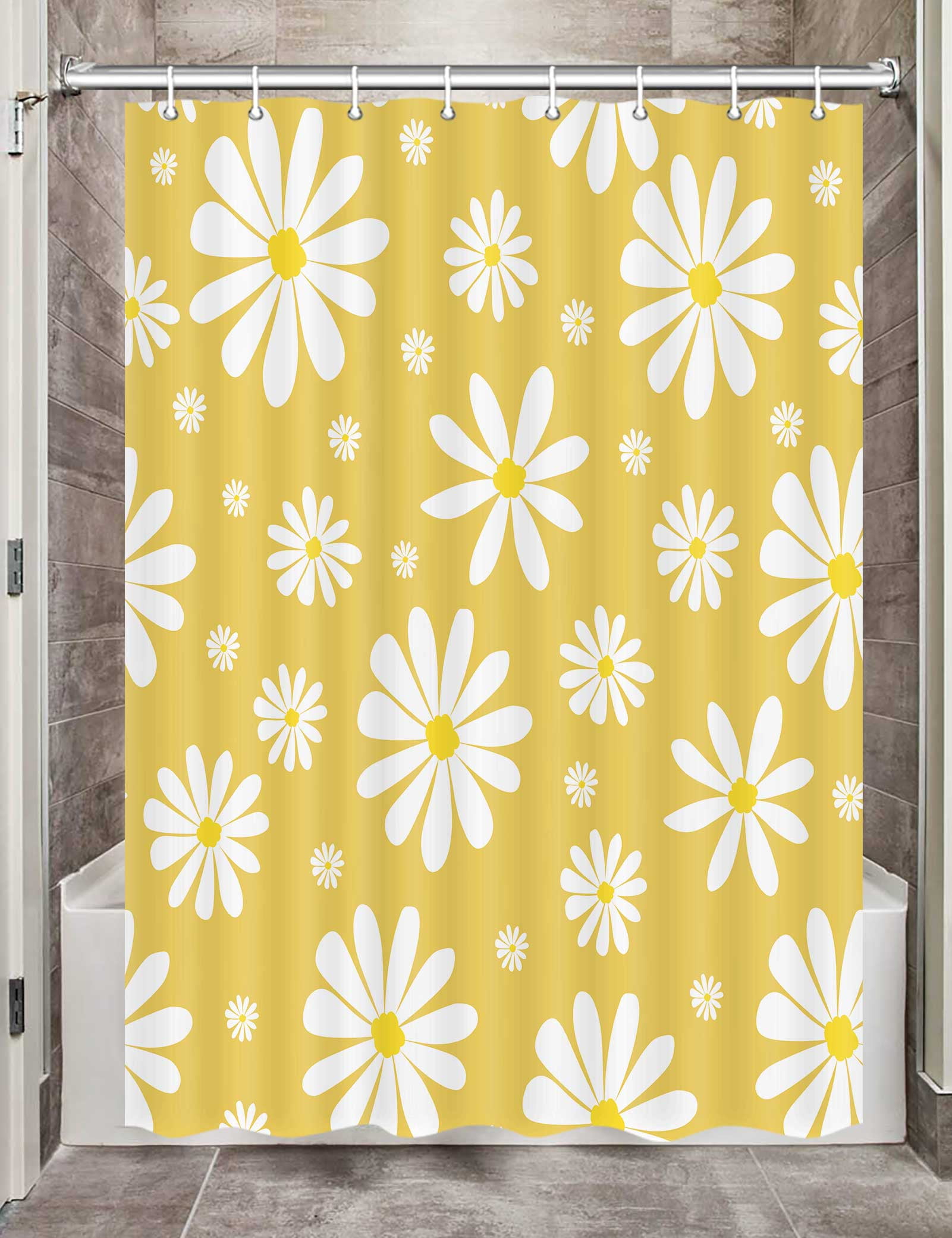 Yellow Daisy Floral Camper RV Shower Curtain for Travel Trailer ...