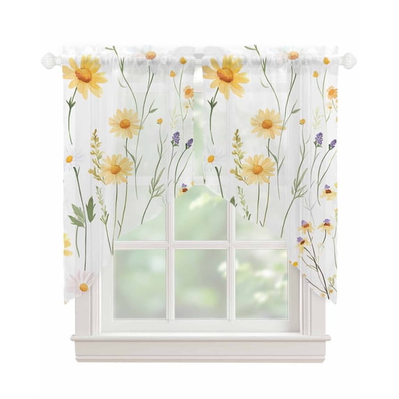Yellow Daisy Floral Swag Valances for Windows, Spring Rustic Botanical Flowers Rod Pocket Sheer Valances for Large Windows, Swag Toppers Light Filtering for Kitchen Living Room 2 Panels 36''x45''