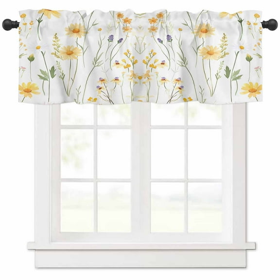 Yellow Daisy Floral Valances for Windows Farmhouse Kitchen Curtains Valances Rod Pocket Valance Curtains for Kitchen Windows Spring Rustic Botanical Flowers Window Valances for Bathroom 42"x12"