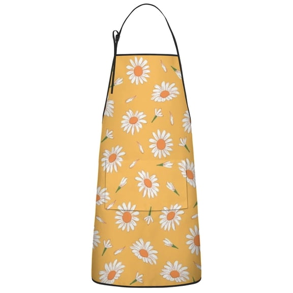 Yellow Daisy Flower Pattern Apron-Garden Aprons for Women with Pockets-Cotton Linen Waterproof Kitchen Cooking Gardening Aprons Adjustable for Kitchen,Cooking,BBQ and Salon 33x27 Inch