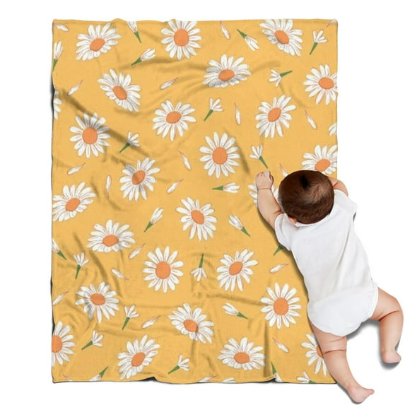 Yellow Daisy Flower Pattern Blanket,Comfortable Soft Flannel Throw Blanket,All Season,Warm Lightweight Blankets for Sofa Bed Couch Living Room Chair,30"x40"