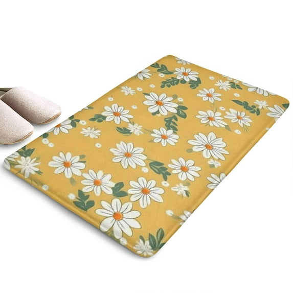 Yellow Daisy Flower Pattern Flannel Non Slip Door Rugs,Washable Door Mats Indoor,Decorative Door Mats,Dirt-Resistant and Absorbent Doormat for Entrance,Bedroom,Kitchen,Bathroom,31.5x17in(80x43cm)