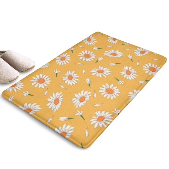Yellow Daisy Flower Pattern Flannel Non Slip Door Rugs,Washable Door Mats Indoor,Decorative Door Mats,Dirt-Resistant and Absorbent Doormat for Entrance,Bedroom,Kitchen,Bathroom,31.5x17in(80x43cm)