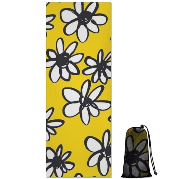 Yellow Daisy Flower Pattern Hot Yoga Mat Towel Non Slip for Hot Yoga - Quick-Drying Yoga Mat Cover with 4 Corner Pockets with Travel Bag - Hot Yoga Towel Non Slip 74"x26"