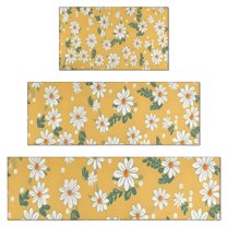 Yellow Daisy Flower Pattern Kitchen Rugs Sets Of 3,Kitchen Runner Rugs Non Skid Washable,Decorative Kitchen Floor Mats for Kitchen,Sink,Laundry,17"x30" 17"x47" 17"x59"