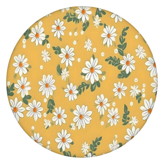 Yellow Daisy Flower Pattern Round Fitted Tablecloth with Elastic Edge,Dining Table Cover Waterproof,Outdoor Round Tablecloth for Camping,Dining,Indoor and Outdoor