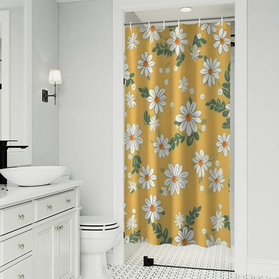 Yellow Daisy Flower Pattern Shower Curtain 36"x72" ,Bathroom Decorative Shower Curtains Set with 12 Hooks,Modern Waterproof Washable Shower Curtain