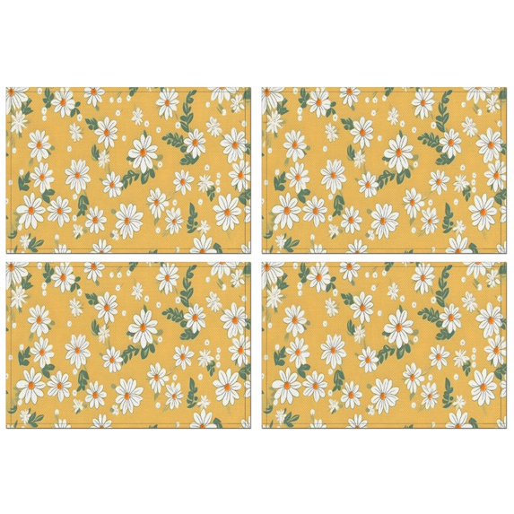 Yellow Daisy Flower Pattern Summer Placemats Table Placemats Set Of 4-Linen Kitchen Washable Placemats Table Mats 11.8"x17.7" Non-Slip Heat Resistant