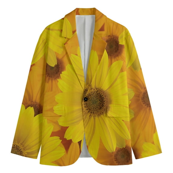 Yellow Daisy Flower Print Men'S Blazer, Floral Fun Novelty Blazer