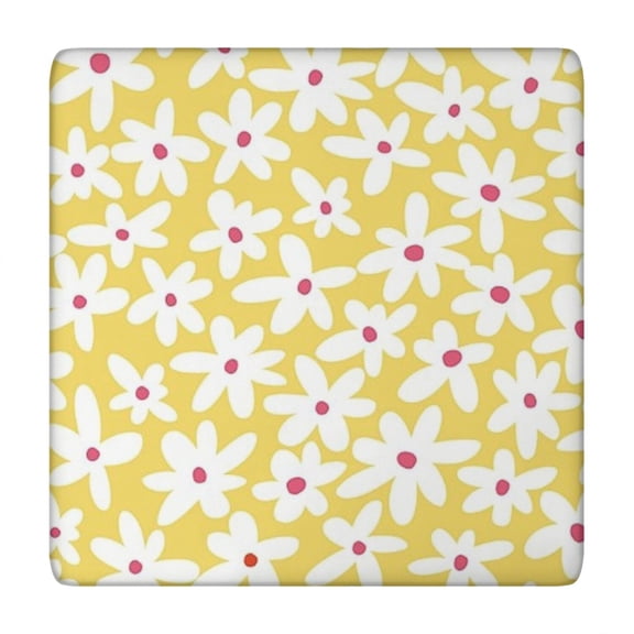 Yellow Daisy Flower Red Centers Pattern Square Fitted Tablecloth with Elastic Edge,Square Table Cover,Washable Elastic Table Cover for Home Kitchen Party Decor 34"x34"