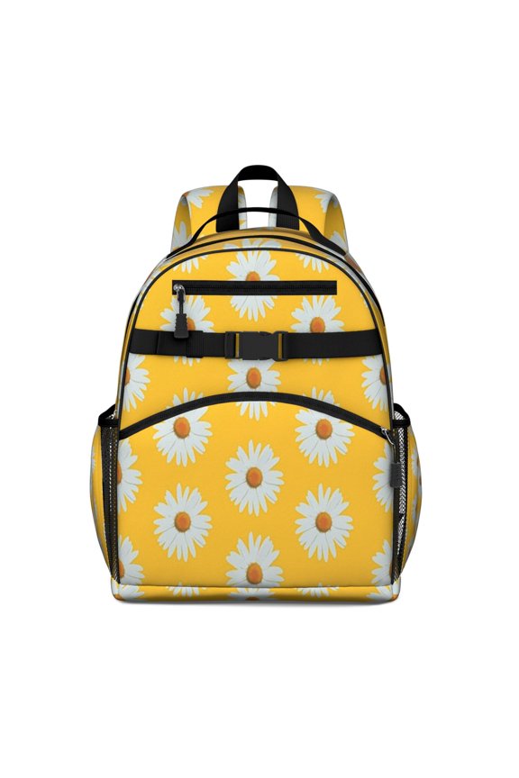Yellow Daisy Flower White Blooms Pattern Backpack for School,Cute School Bag,Schoolbag with Adjustable Shoulder Straps & Padded Back,15.25"x11.5"x5.25"