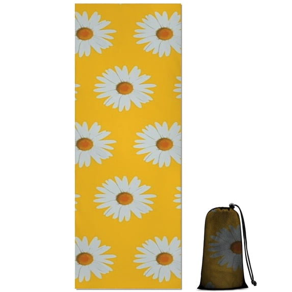 Yellow Daisy Flower White Blooms Pattern Hot Yoga Mat Towel Non Slip for Hot Yoga - Quick-Drying Yoga Mat Cover with 4 Corner Pockets with Travel Bag - Hot Yoga Towel Non Slip 74"x26"