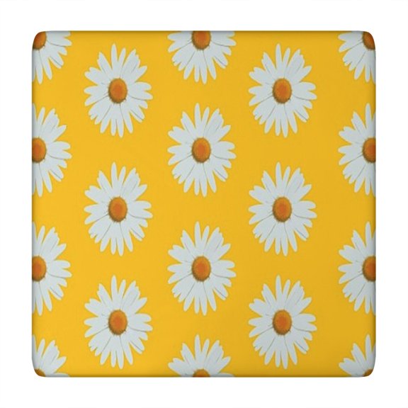 Yellow Daisy Flower White Blooms Pattern Square Fitted Tablecloth with Elastic Edge,Square Table Cover,Washable Elastic Table Cover for Home Kitchen Party Decor 34"x34"