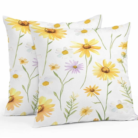Yellow Daisy Flowers Leaf Outdoor Pillow Covers Pack of 2 Simple Style Watercolor Nature Waterproof Throw Pillow Covers Decorative Cushion Cases for Patio Garden Tent Balcony Couch 20x20 inch
