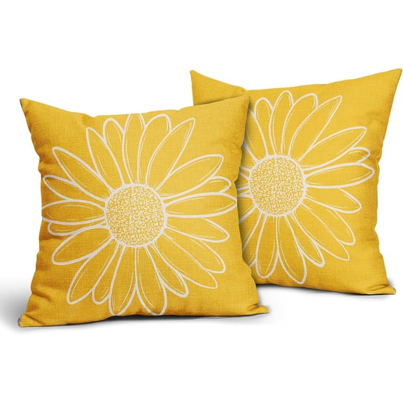 Yellow Daisy Flowers Pillow Covers Spring Summer Floral Bloom Decorative Pillow Cases Seasonal Modern Throw Pillows 18X18 Inch Set of 2 Farmhouse Home Decor for Sofa Couch