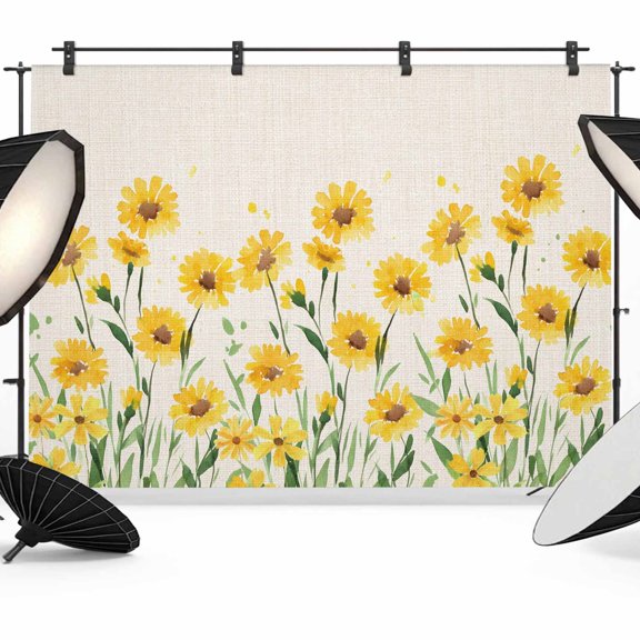 Yellow Daisy Photography Backdrop 7x5FT, Watercolor Spring Yellow Floral Plants Linen Texture Photo Backdrops, Background for Photography Studio Photo Studio Background, Back Drop for Photoshoot