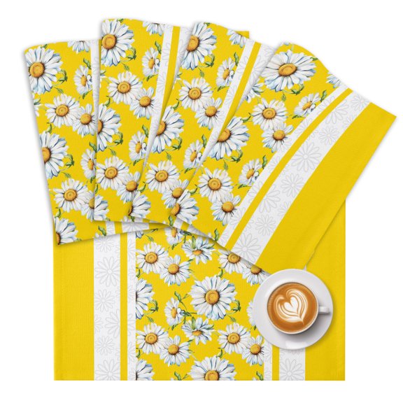 Yellow Daisy Placemats for Dining Table Set of 4, Farmhouse Floral Yellow Striped Cotton Linen Cloth for Square/Rectangle/Round Table Mat Placemat, Kitchen Dinner Holiday Décor